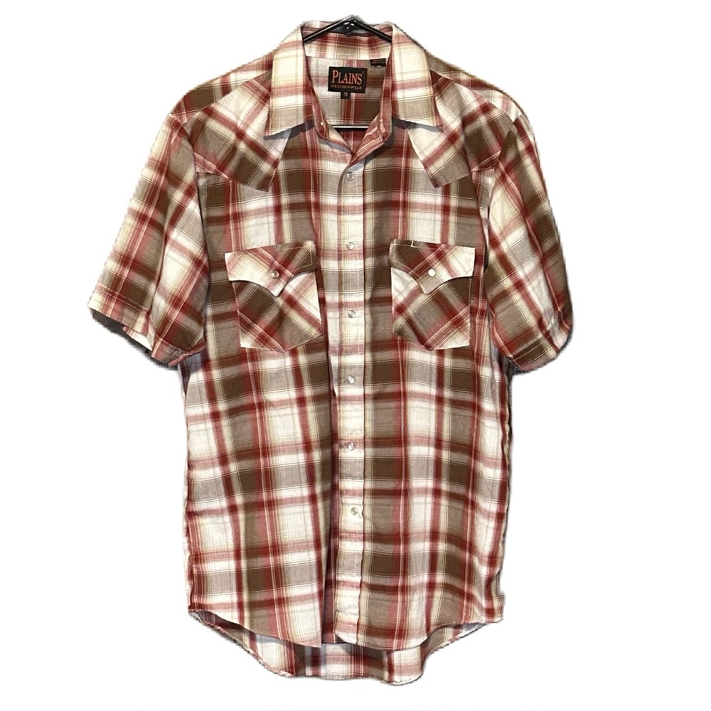 Plains Western Wear Men’s Short Sleeve Casual Classic Plaid With Pearl Snaps